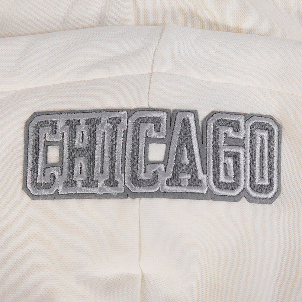 NBA CHICAGO BULLS REVERSE FRENCH TERRY WOMEN'S COLOR BLOCK FLEECE FULL ZIP HOODIE (BLACK/GRAY/EGGSHELL)