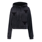 NBA CHICAGO BULLS WASHED CRYSTALLINE WOMEN'S CROPPED PULLOVER HOODIE (WASHED BLACK)