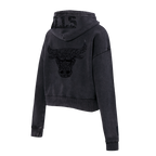 NBA CHICAGO BULLS WASHED CRYSTALLINE WOMEN'S CROPPED PULLOVER HOODIE (WASHED BLACK)