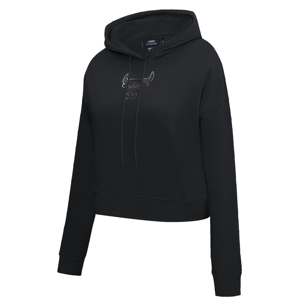 NBA CHICAGO BULLS TRIPLE BLACK WOMEN'S CROPPED PULLOVER HOODIE (TRIPLE BLACK)