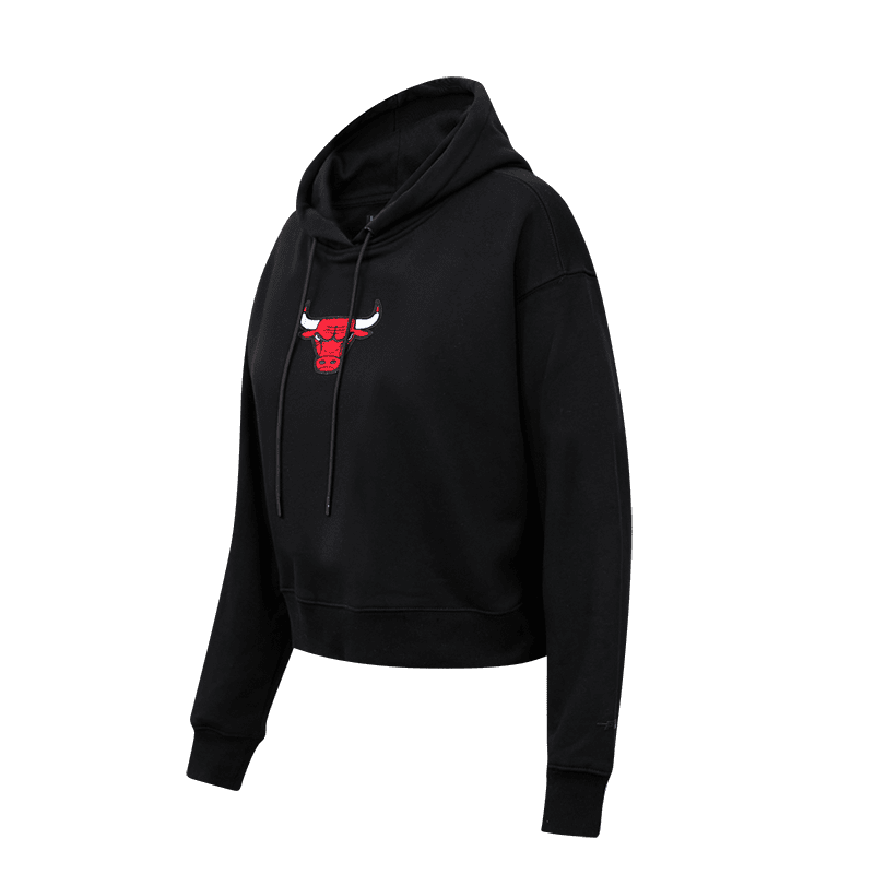 NBA CHICAGO BULLS CLASSIC WOMEN'S CROPPED PULLOVER HOODIE (BLACK)