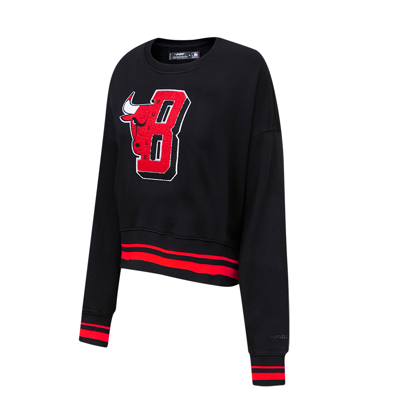 NBA CHICAGO BULLS MASHUP WOMEN'S RIB CREWNECK (BLACK/RED/BLACK)