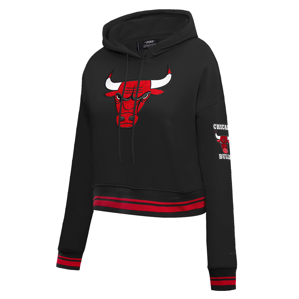 NBA CHICAGO BULLS RETRO CLASSIC WOMEN'S CROPPED PULLOVER HOODIE (BLACK/RED)