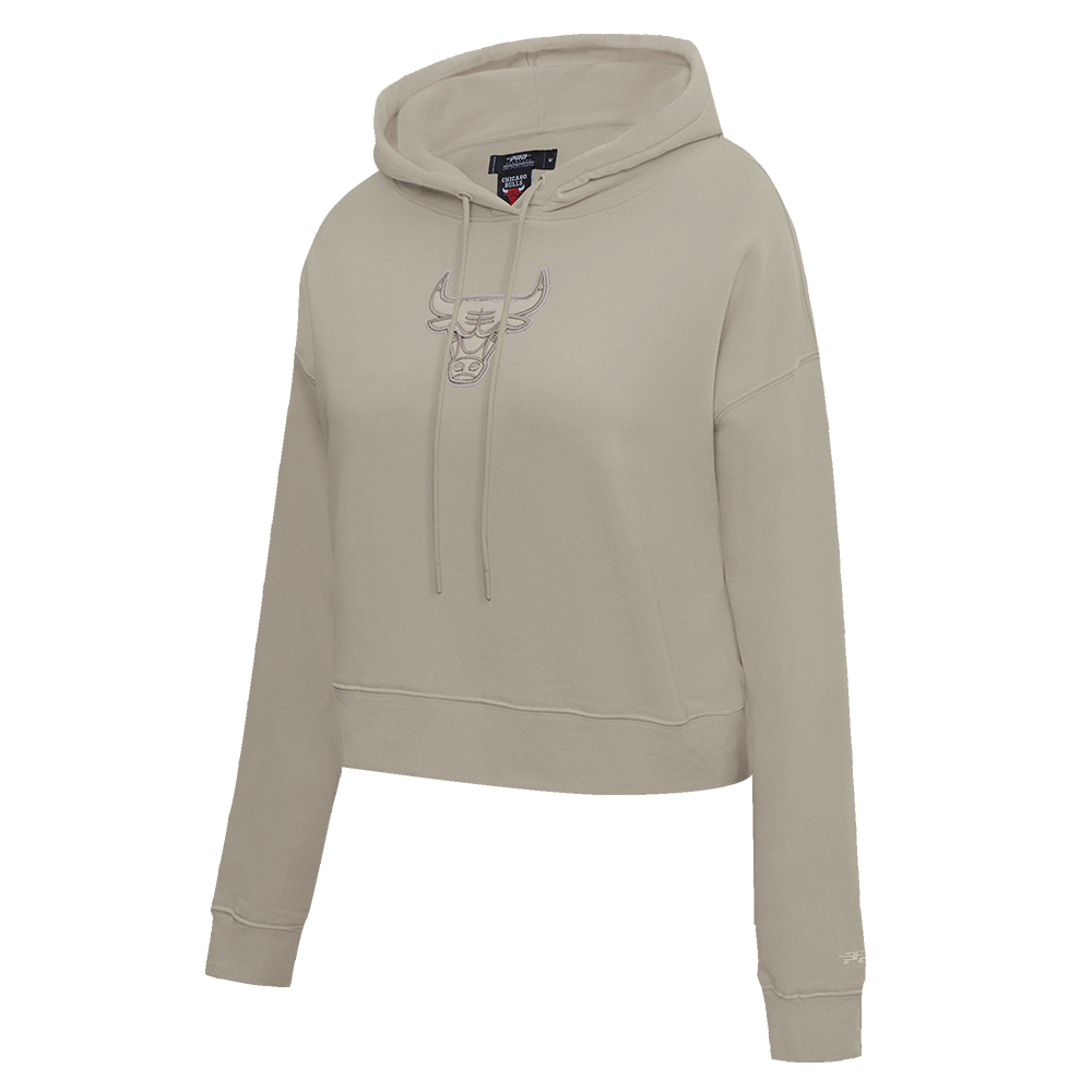 NBA CHICAGO BULLS NEUTRAL WOMEN'S CROPPED PULLOVER HOODIE (TAUPE)