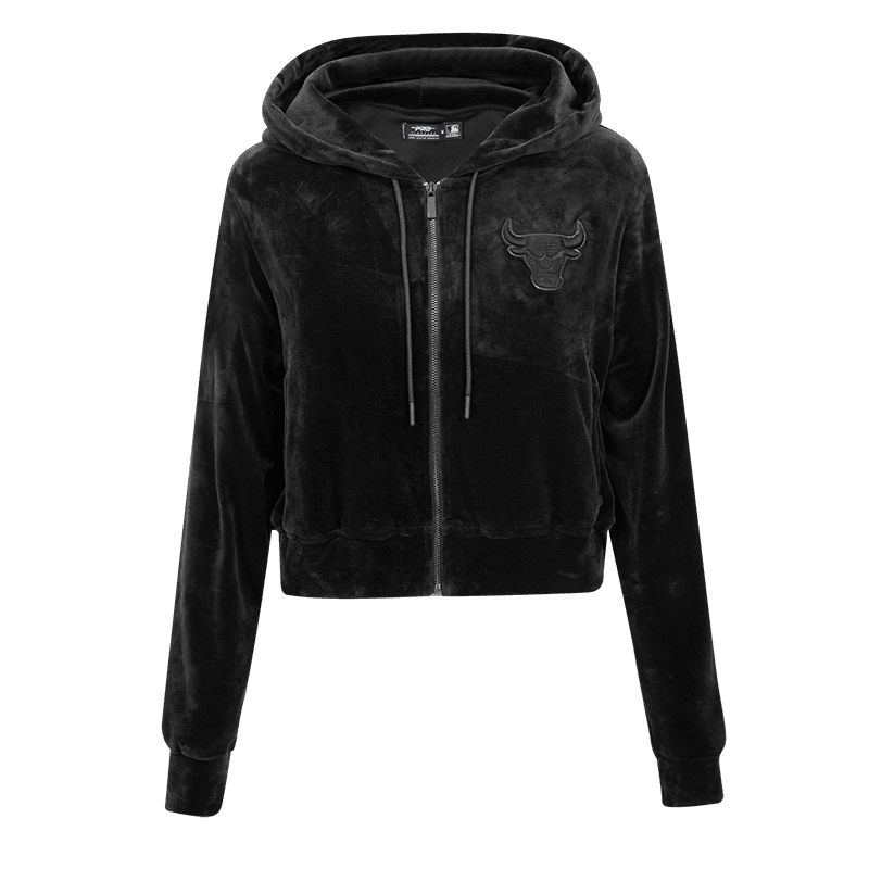 NBA CHICAGO BULLS TRIPLE BLACK CHANDAIL À CAPUCHON EN VELOURS À GLISSIÈRE POUR FEMME (TRIPLE NOIR)