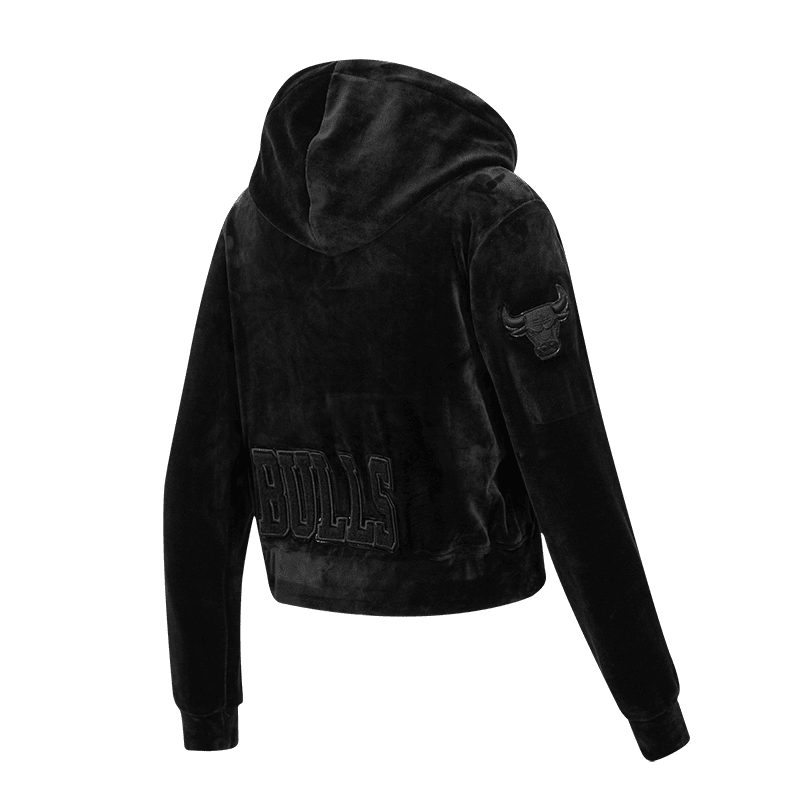 NBA CHICAGO BULLS TRIPLE BLACK WOMEN'S VELOUR FULL ZIP PULLOVER HOODIE (TRIPLE BLACK)