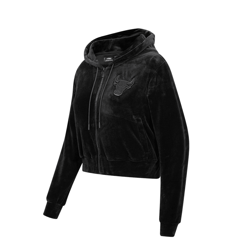 NBA CHICAGO BULLS TRIPLE BLACK CHANDAIL À CAPUCHON EN VELOURS À GLISSIÈRE POUR FEMME (TRIPLE NOIR)