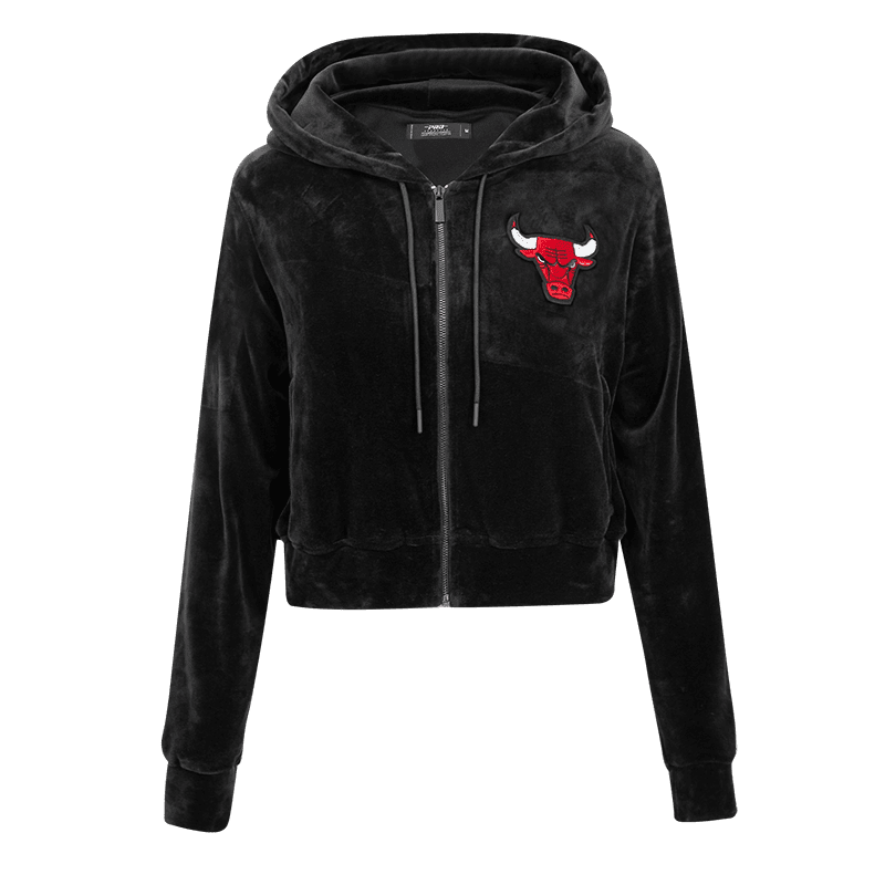 NBA CHICAGO BULLS CLASSIC WOMEN'S VELOUR FULL ZIP PULLOVER HOODIE (BLACK)