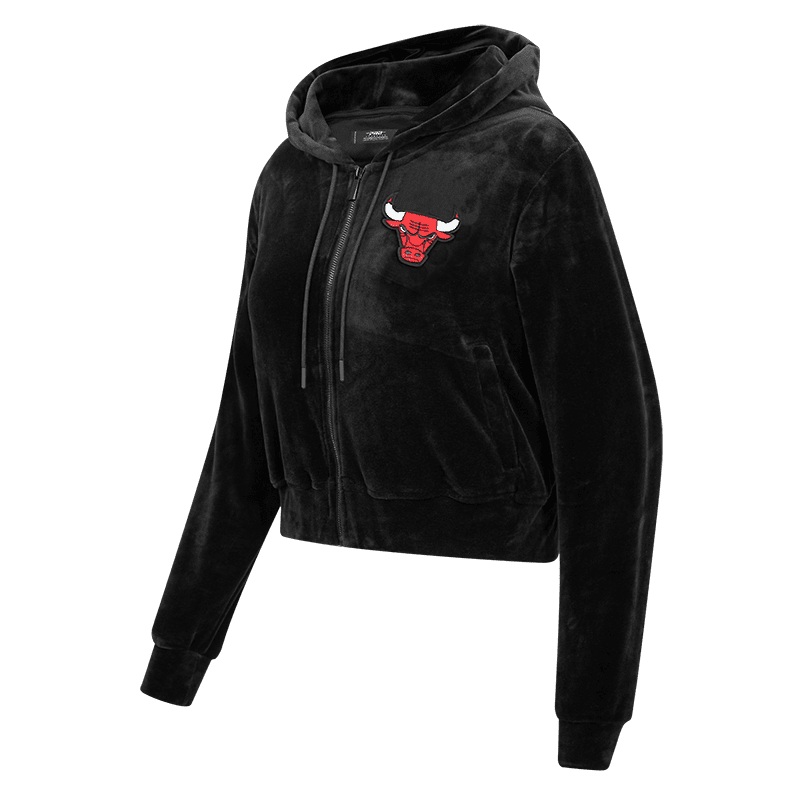 NBA CHICAGO BULLS CLASSIC WOMEN'S VELOUR FULL ZIP PULLOVER HOODIE (BLACK)