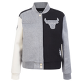 NBA CHICAGO BULLS REVERSE FRENCH TERRY WOMEN'S WOOL VARSITY JACKET (BLACK/GRAY/EGGSHELL)