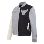 NBA CHICAGO BULLS REVERSE FRENCH TERRY WOMEN'S WOOL VARSITY JACKET (BLACK/GRAY/EGGSHELL)