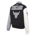 NBA CHICAGO BULLS REVERSE FRENCH TERRY WOMEN'S WOOL VARSITY JACKET (BLACK/GRAY/EGGSHELL)