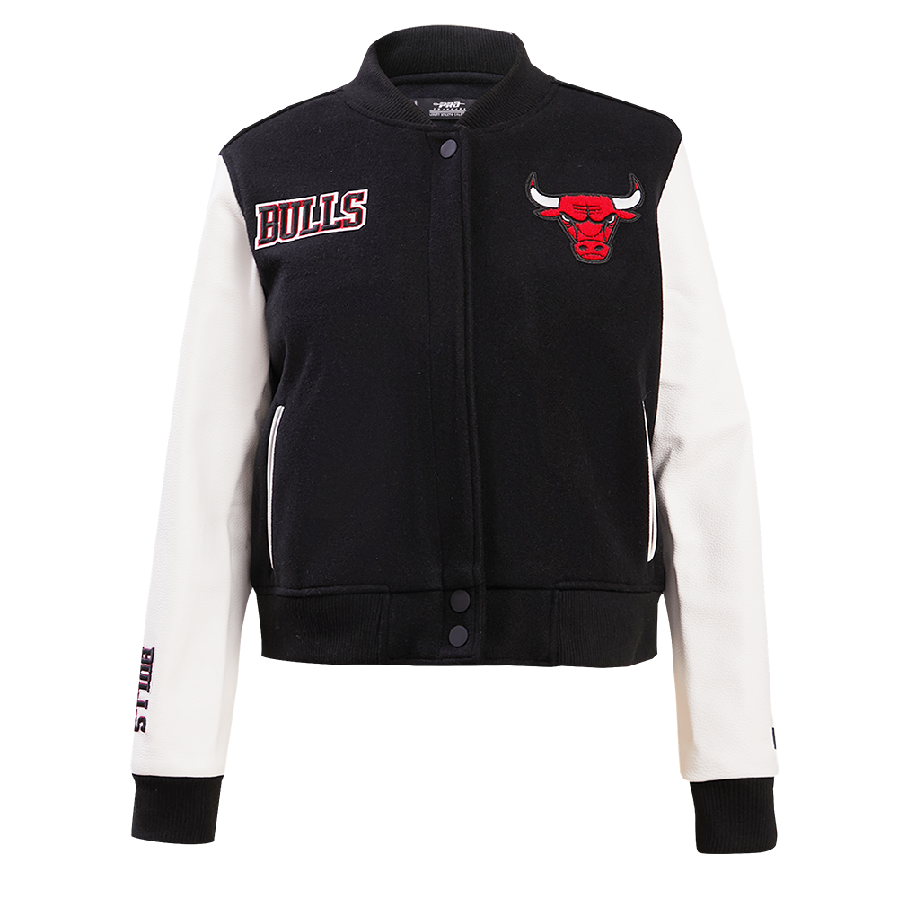NBA CHICAGO BULLS CLASSIC BLOUSON COLLÉGIAL EN LAINE POUR FEMME (NOIR/BLANC)
