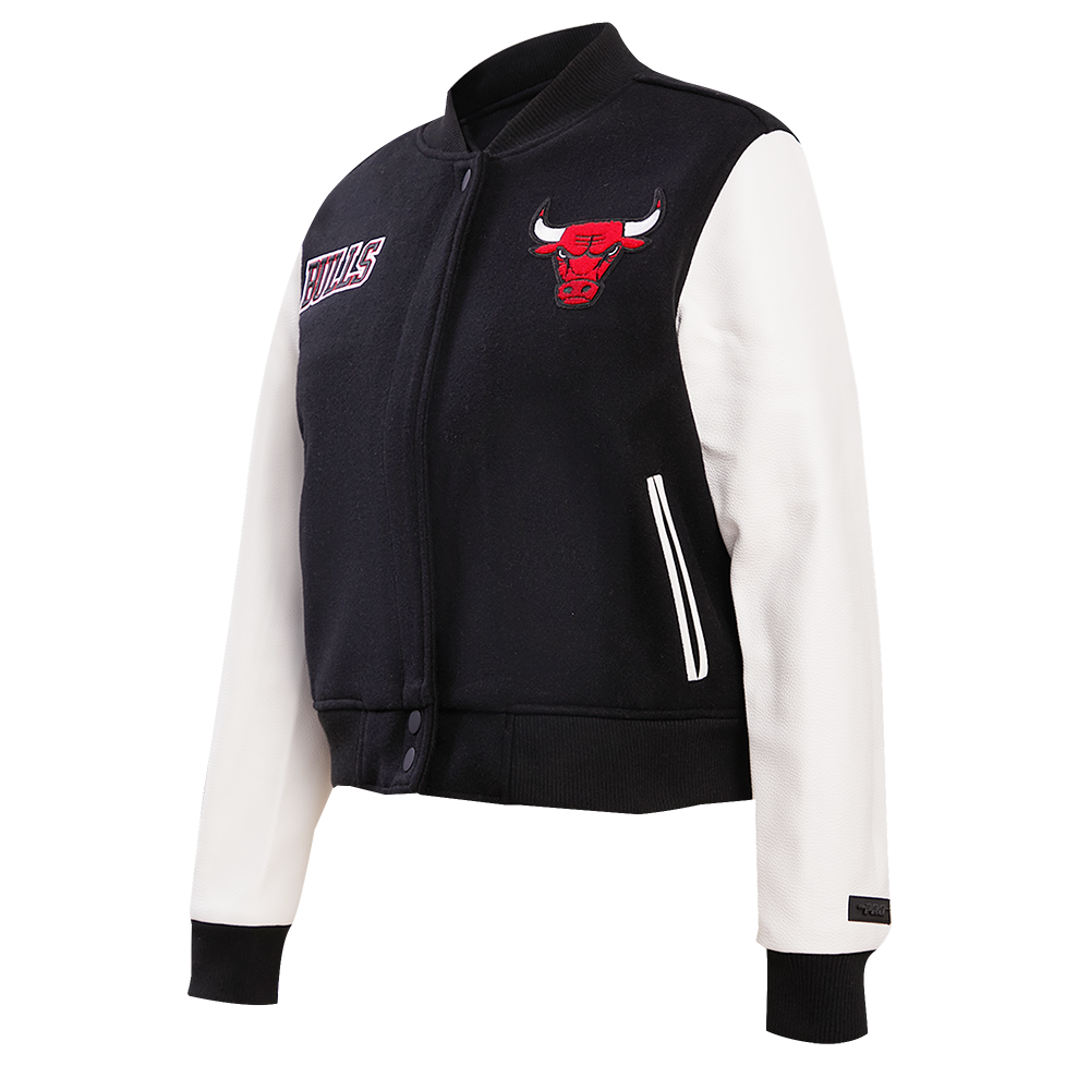 NBA CHICAGO BULLS CLASSIC BLOUSON COLLÉGIAL EN LAINE POUR FEMME (NOIR/BLANC)