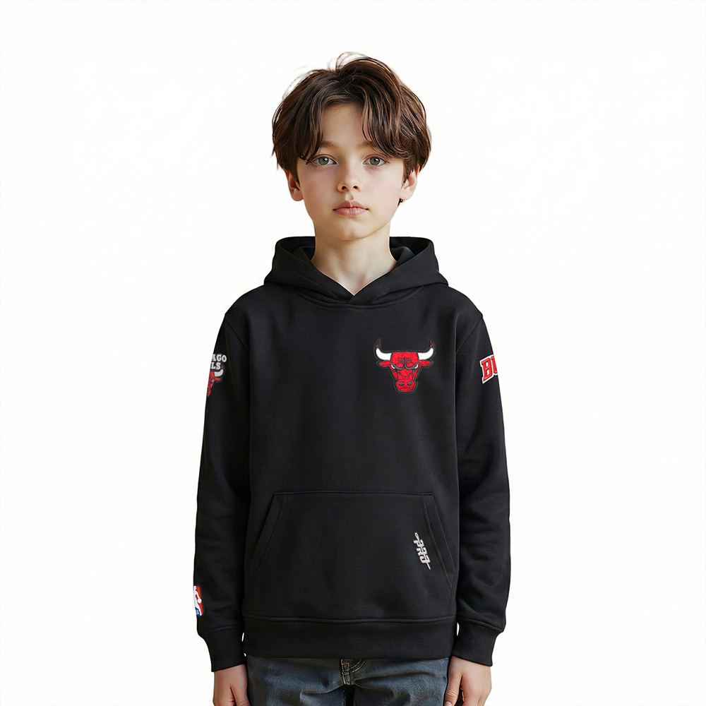 NBA CHICAGO BULLS CLASSIC LITTLE BOY'S FLEECE FULL ZIP HOODIE (BLACK)