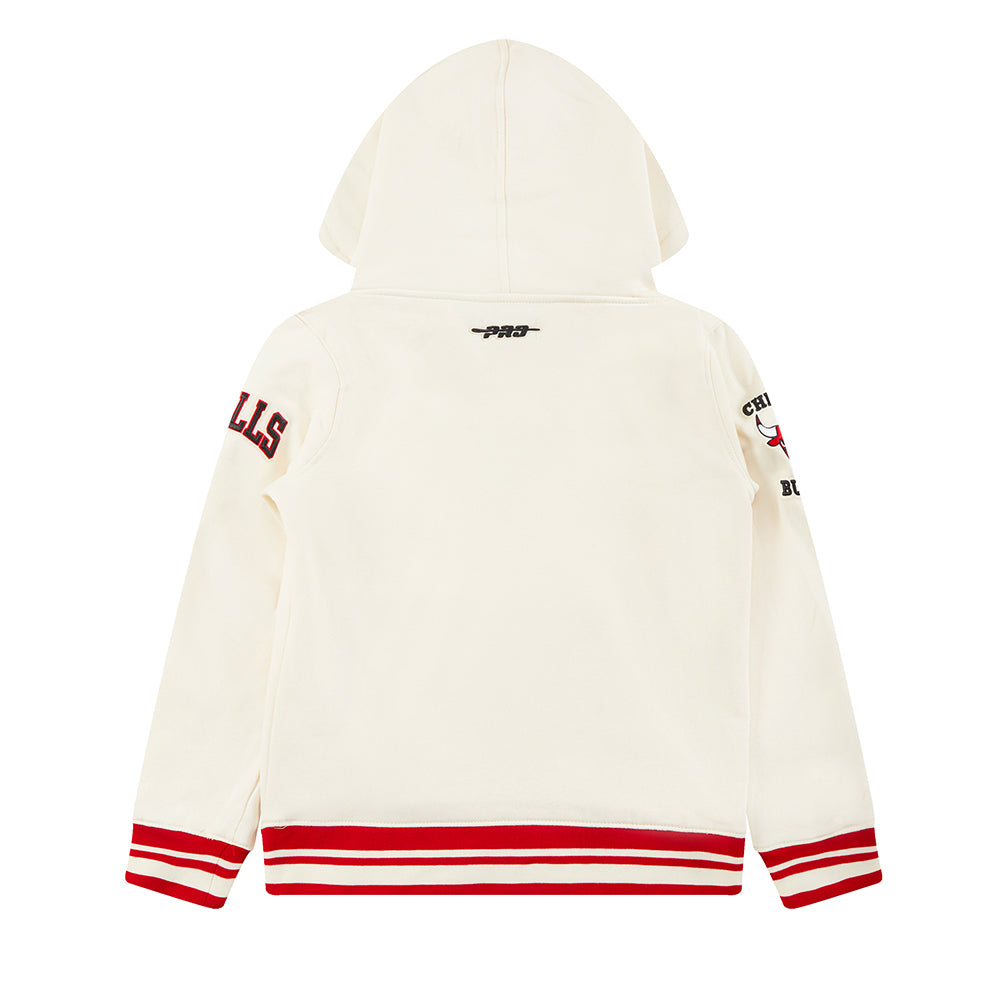 NBA CHICAGO BULLS RETRO CLASSIC LITTLE BOYS RIB FLEECE PULLOVER HOODIE (EGGSHELL/ RED)