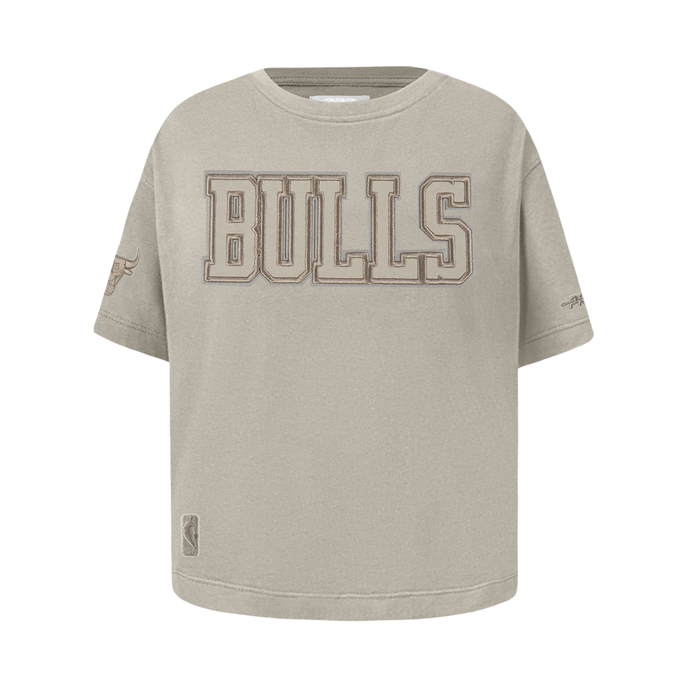NBA CHICAGO BULLS NEUTRAL LITTLE GIRL'S SHORT SLEEVE BOXY TEE (TAUPE)