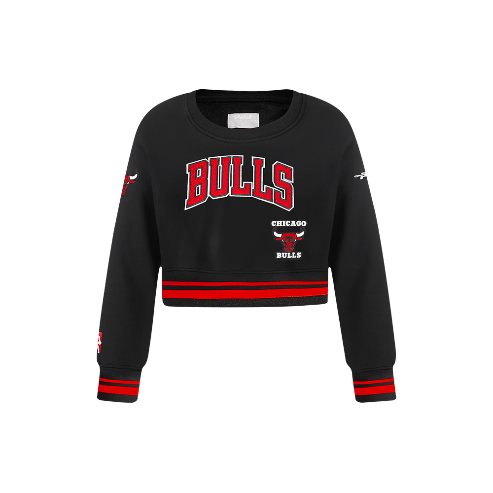NBA CHICAGO BULLS RETRO CLASSIC LITTLE GIRL'S RIB FLEECE CREWNECK (BLACK/RED/BLACK)