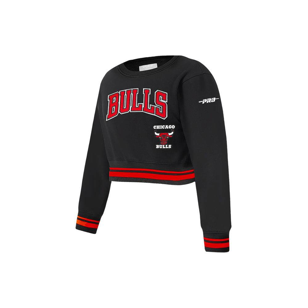 NBA CHICAGO BULLS RETRO CLASSIC LITTLE GIRLS  RIB FLEECE CREWNECK (BLACK/RED/BLACK)