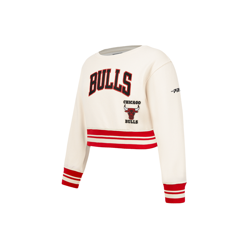 NBA CHICAGO BULLS RETRO CLASSIC LITTLE GIRLS  RIB FLEECE CREWNECK (EGGSHELL/ RED)