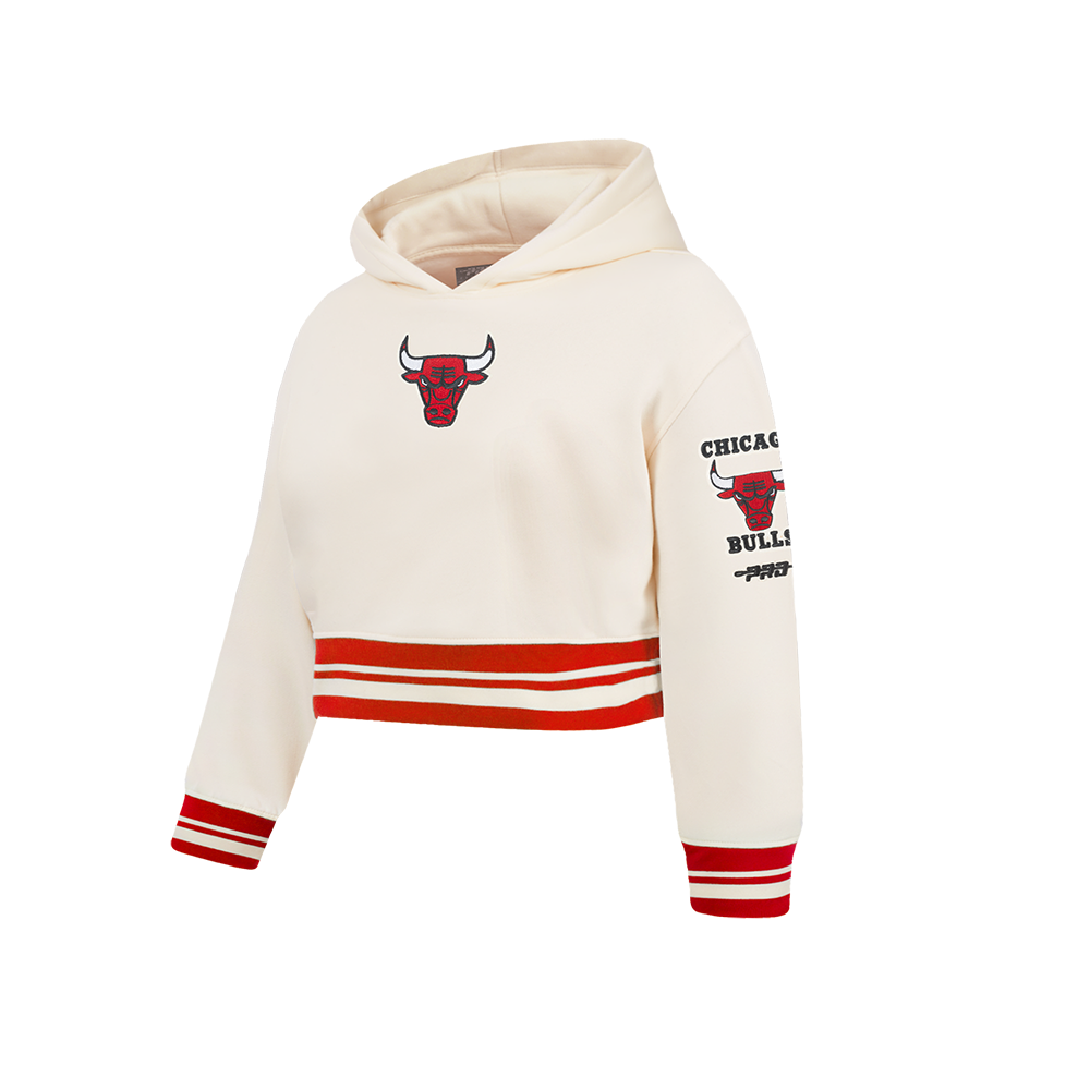 NBA CHICAGO BULLS RETRO CLASSIC LITTLE GIRLS  RIB FLEECE PULLOVER HOODIE (EGGSHELL/ RED)