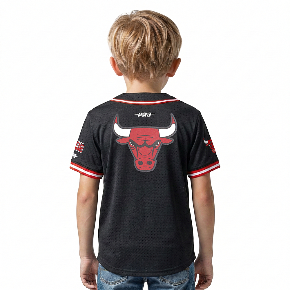 NBA CHICAGO BULLS CLASSIC CHEMISE BOUTONNÉE EN FILET POUR GARÇON BAMBIN (NOIR/ROUGE)