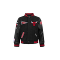 NBA CHICAGO BULLS RETRO CLASSIC BLOUSON COLLÉGIAL EN LAINE À BORDS CÔTELÉS POUR GARÇON BAMBIN (NOIR/ROUGE/NOIR)