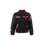 NBA CHICAGO BULLS RETRO CLASSIC BLOUSON COLLÉGIAL EN LAINE À BORDS CÔTELÉS POUR GARÇON BAMBIN (NOIR/ROUGE/NOIR)