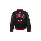 NBA CHICAGO BULLS RETRO CLASSIC BLOUSON COLLÉGIAL EN LAINE À BORDS CÔTELÉS POUR GARÇON BAMBIN (NOIR/ROUGE/NOIR)