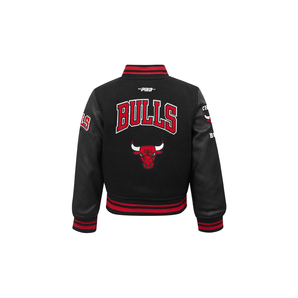 NBA CHICAGO BULLS RETRO CLASSIC BLOUSON COLLÉGIAL EN LAINE À BORDS CÔTELÉS POUR GARÇON BAMBIN (NOIR/ROUGE/NOIR)