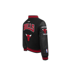 NBA CHICAGO BULLS RETRO CLASSIC BLOUSON COLLÉGIAL EN LAINE À BORDS CÔTELÉS POUR GARÇON BAMBIN (NOIR/ROUGE/NOIR)