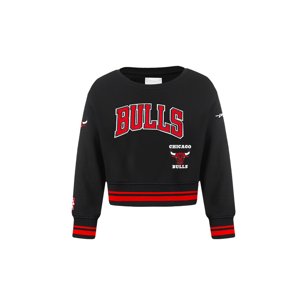 NBA CHICAGO BULLS RETRO CLASSIC CHANDAIL À COL ROND EN MOLLETON CÔTELÉ POUR FILLE BAMBIN (NOIR/ROUGE/NOIR)