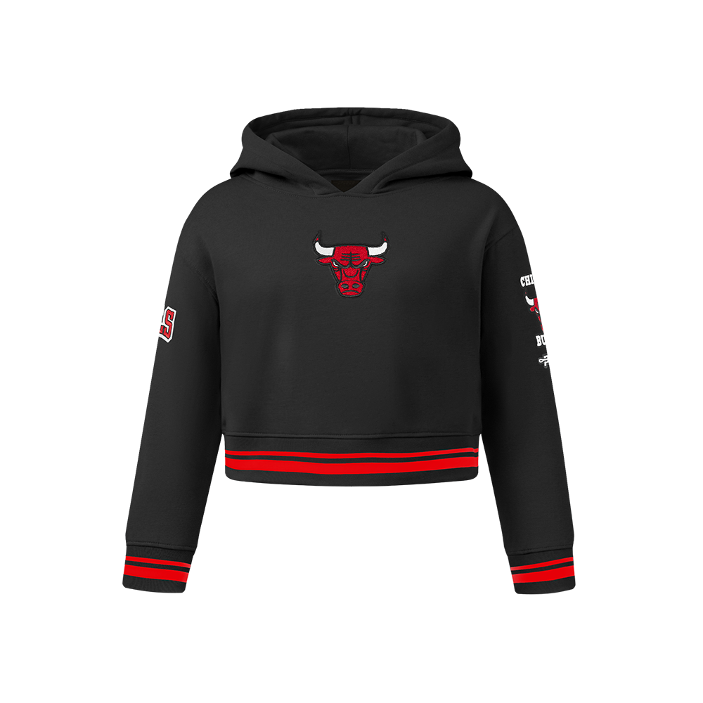 NBA CHICAGO BULLS RETRO CLASSIC TODDLER GIRL'S RIB FLEECE PULLOVER HOODIE (BLACK/RED/BLACK)