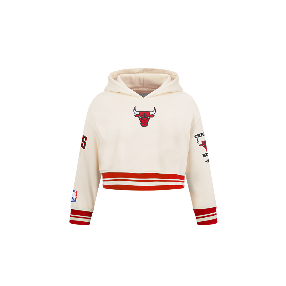NBA CHICAGO BULLS RETRO CLASSIC TODDLER GIRL'S RIB FLEECE PULLOVER HOODIE (EGGSHELL/ RED)