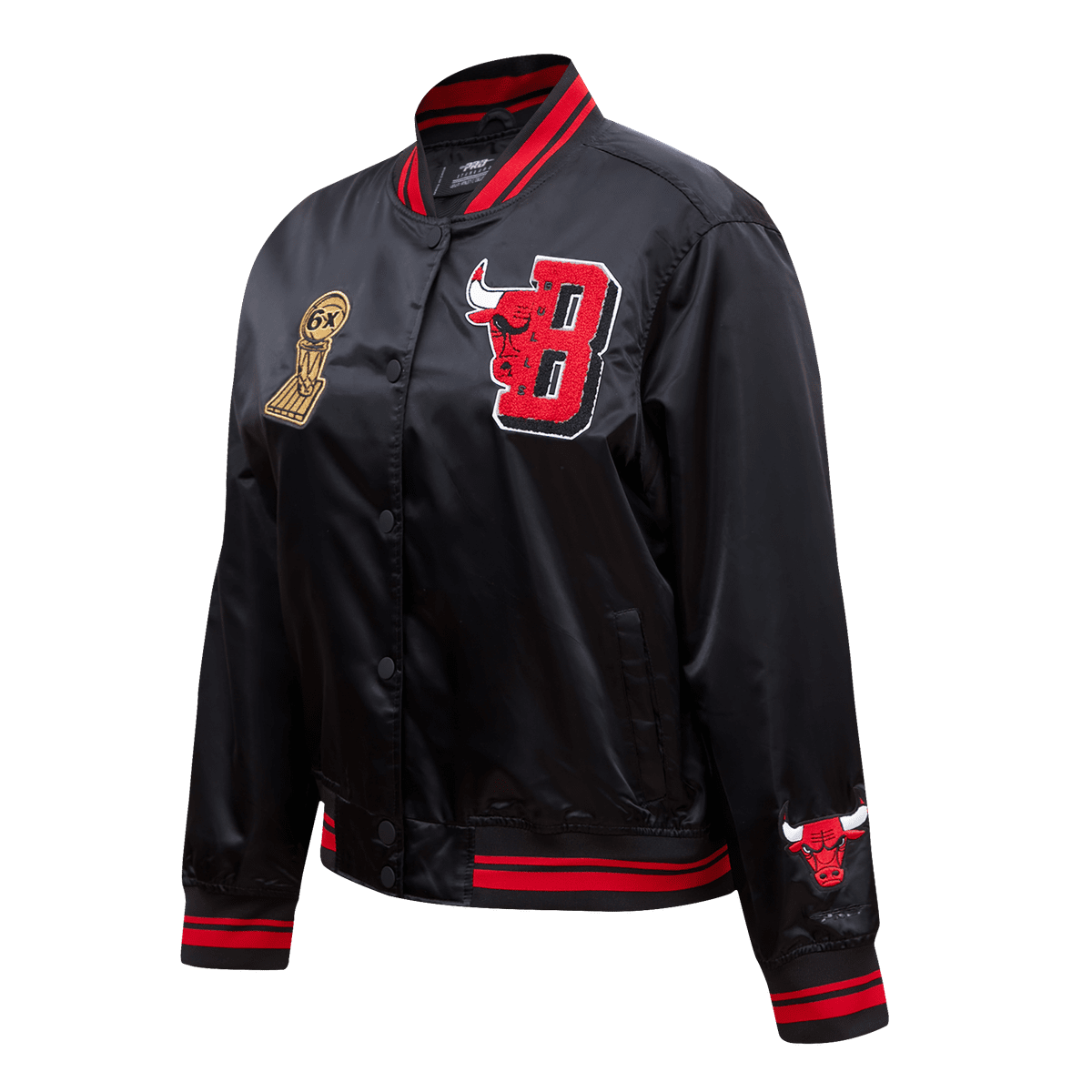 NBA CHICAGO BULLS MASHUP WOMEN'S SATIN JACKET (BLACK/RED/BLACK)