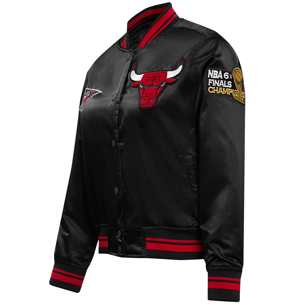 NBA CHICAGO BULLS RETRO CLASSIC WOMEN'S RIB SATIN JACKET (BLACK/RED)