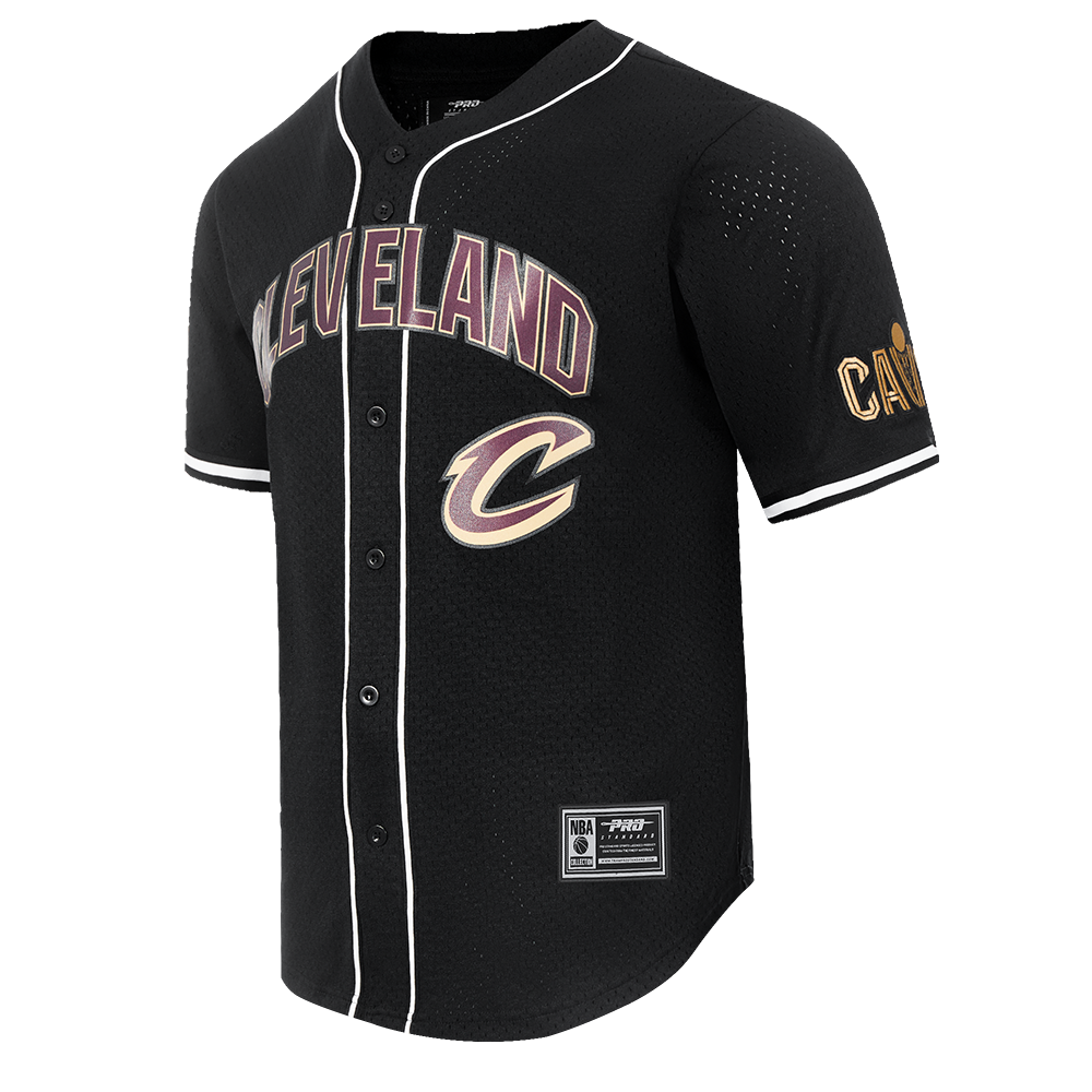 NBA CLEVELAND CAVALIERS CLASSIC MEN'S MESH BUTTON DOWN SHIRT (BLACK)