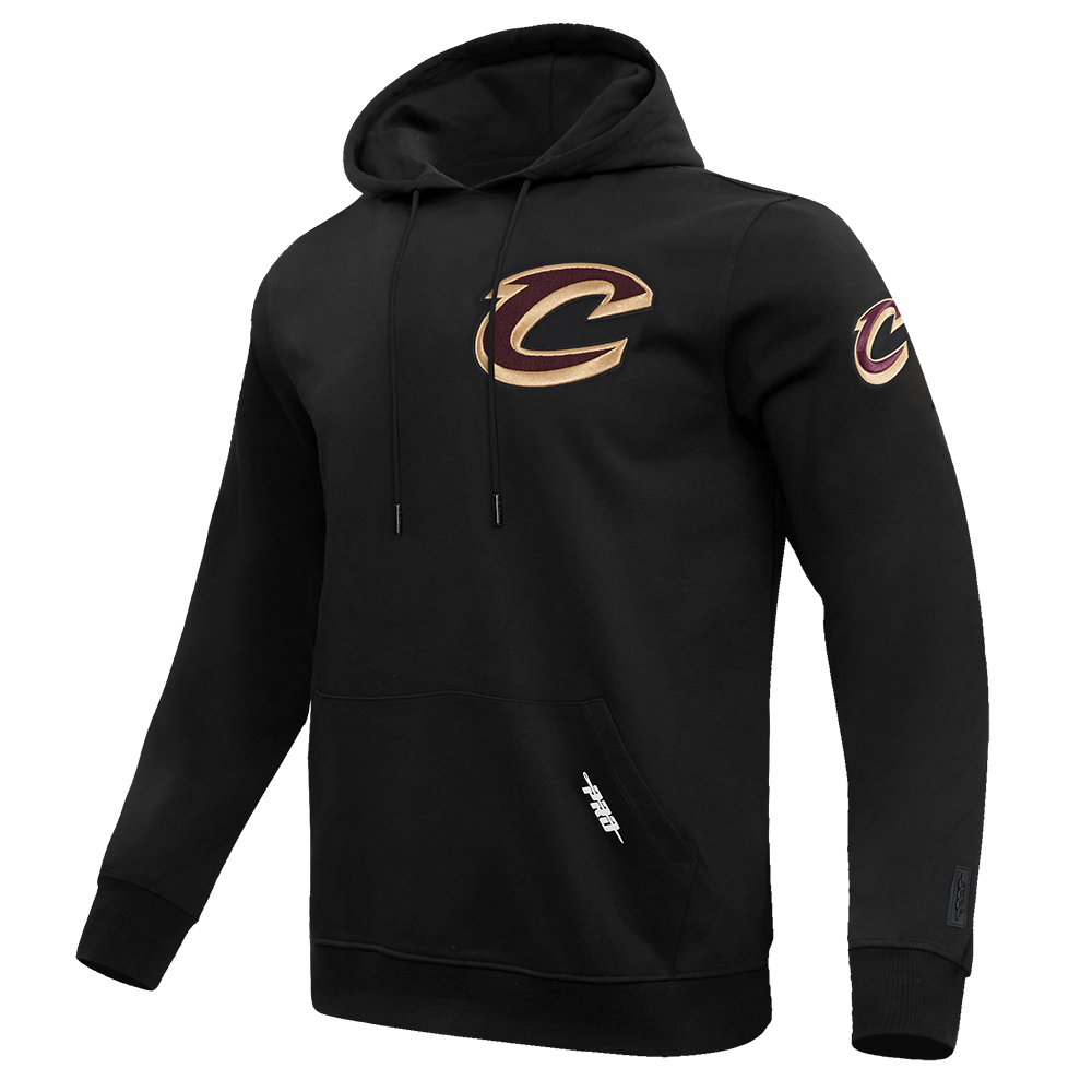 NBA CLEVELAND CAVALIERS CLASSIC CHENILLE MEN'S DOUBLE KNIT PULLOVER HOODIE (BLACK)