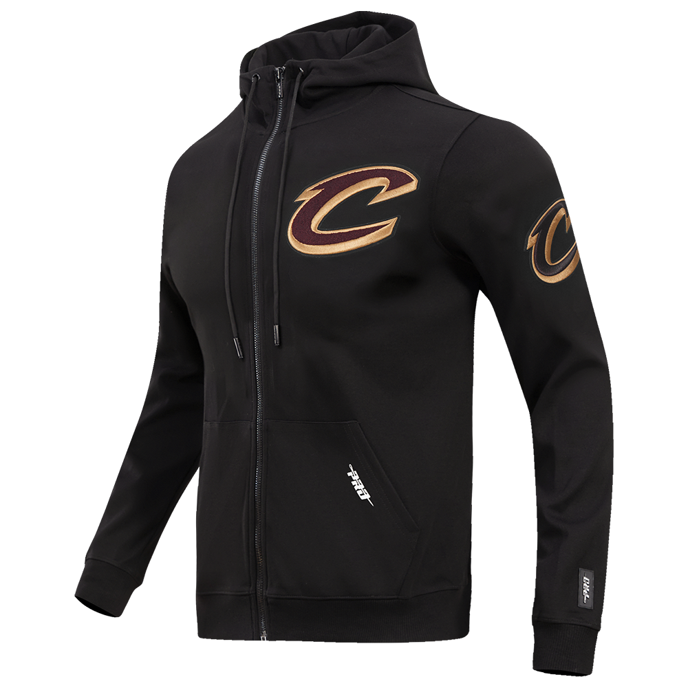 NBA CLEVELAND CAVALIERS CLASSIC CHENILLE MEN'S FULL ZIP DOUBLE KNIT PULLOVER HOODIE (BLACK)
