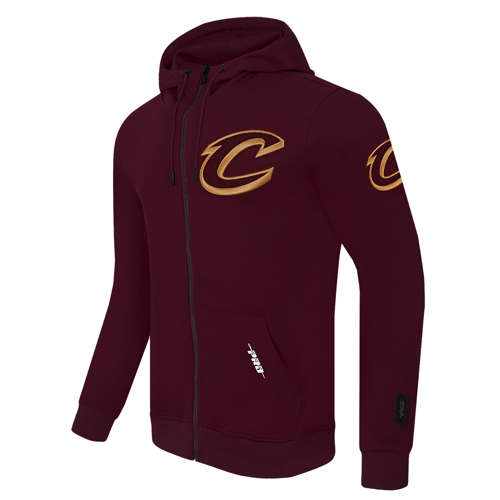 NBA CLEVELAND CAVALIERS CLASSIC CHENILLE MEN'S FULL ZIP DOUBLE KNIT PULLOVER HOODIE (WINE)