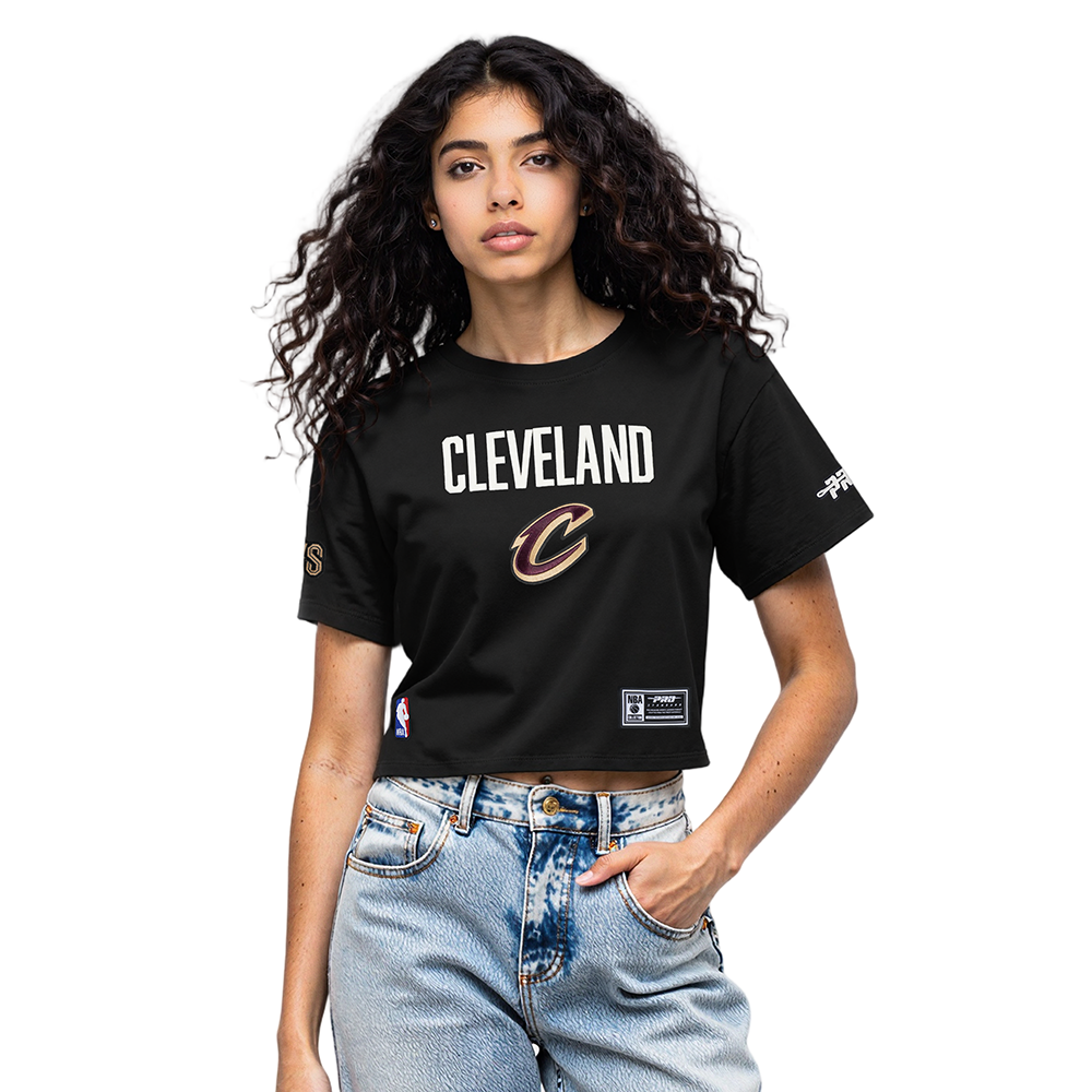 NBA CLEVELAND CAVALIERS MODERN ORIGINALS T-SHIRT EN JERSEY SIMPLE À COUPE CARRÉE POUR FEMME (NOIR)
