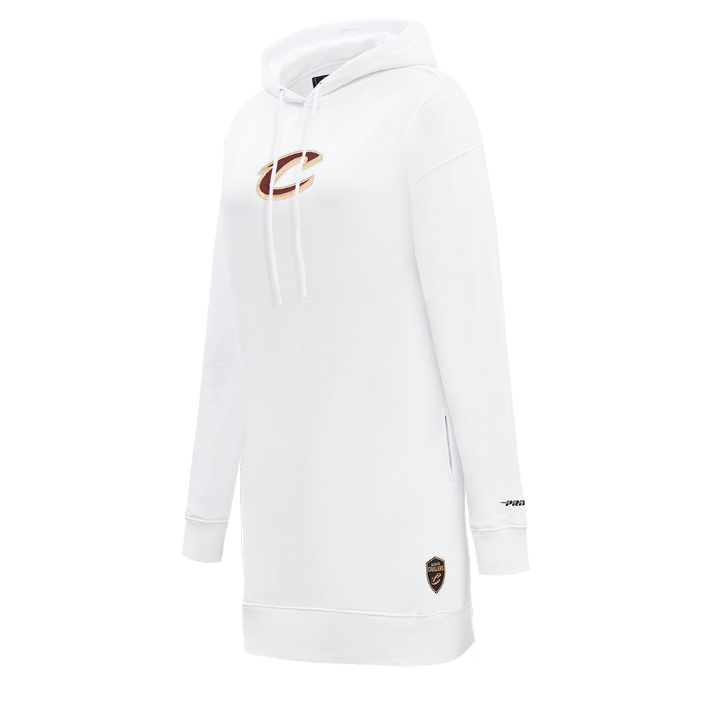 NBA CLEVELAND CAVALIERS CLASSIC WOMEN'S FLEECE HOODIE DRESS (WHITE)