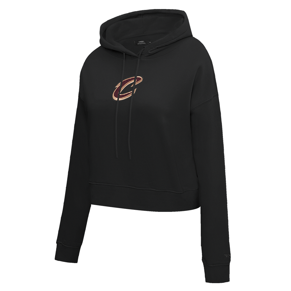 NBA CLEVELAND CAVALIERS CLASSIC WOMEN'S CROPPED PULLOVER HOODIE (BLACK)
