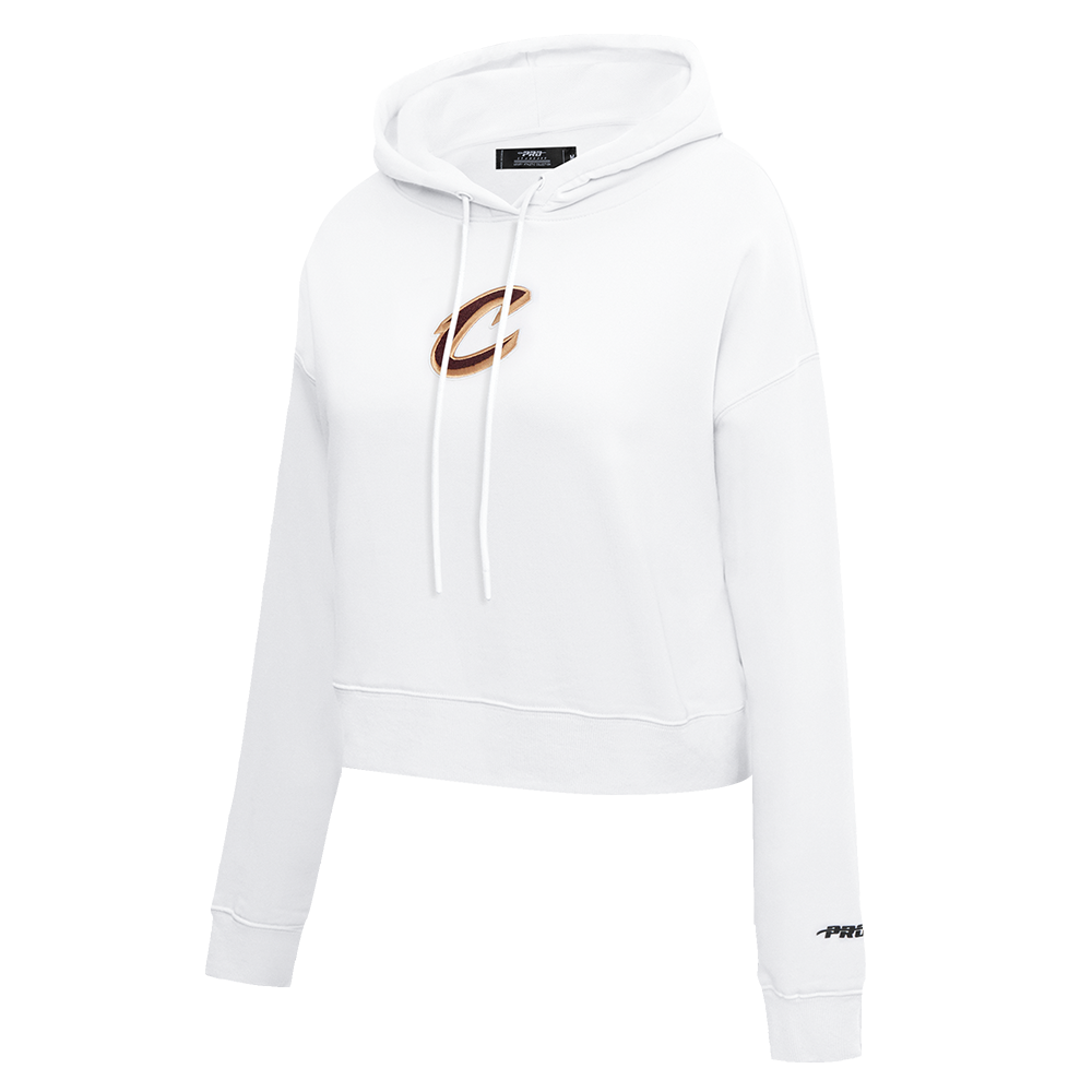 NBA CLEVELAND CAVALIERS CLASSIC WOMEN'S CROPPED PULLOVER HOODIE (WHITE)