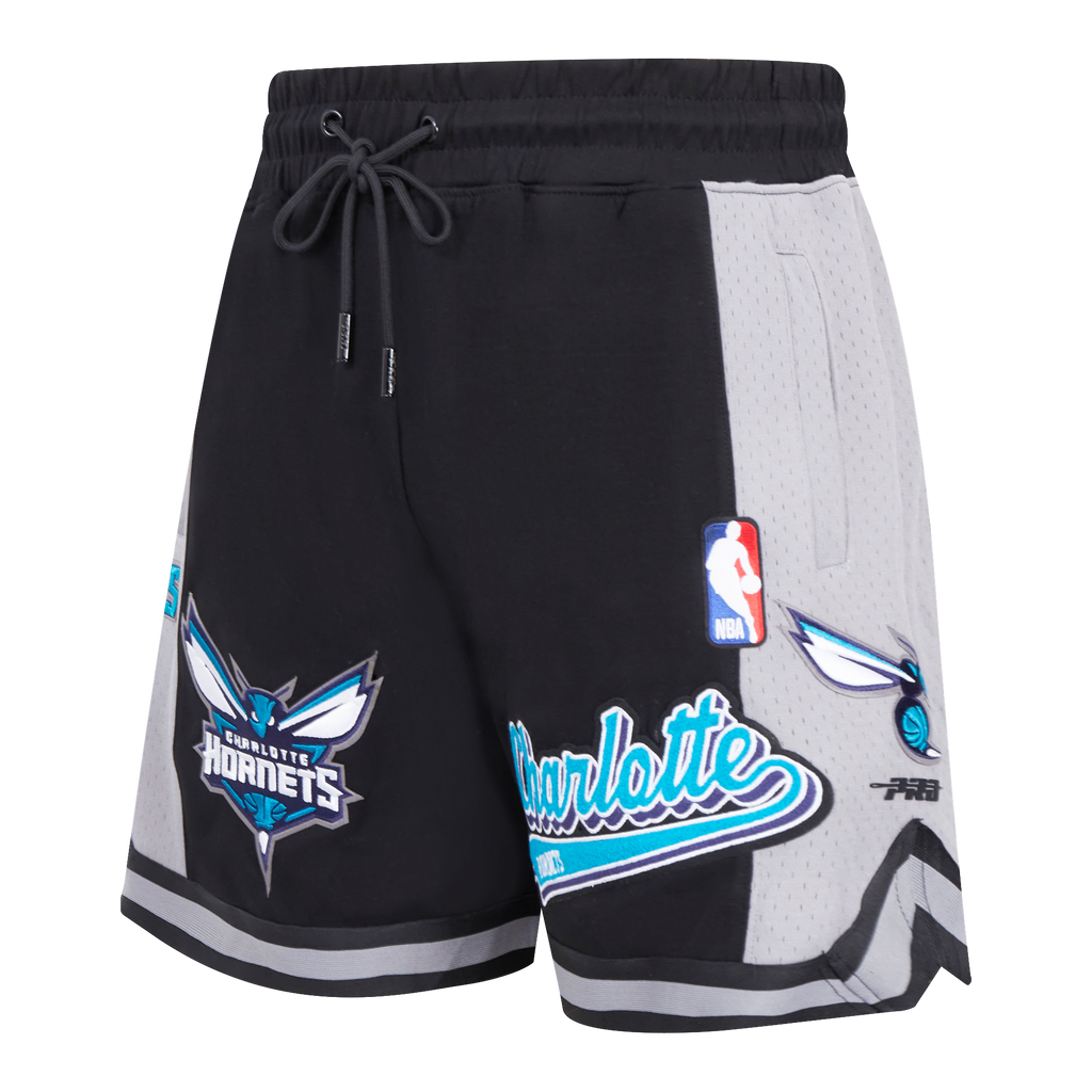 NBA CHARLOTTE HORNETS SCRIPT TAIL SHORT EN MAILLE DOUBLE 2.0 POUR HOMME (NOIR/GRIS)
