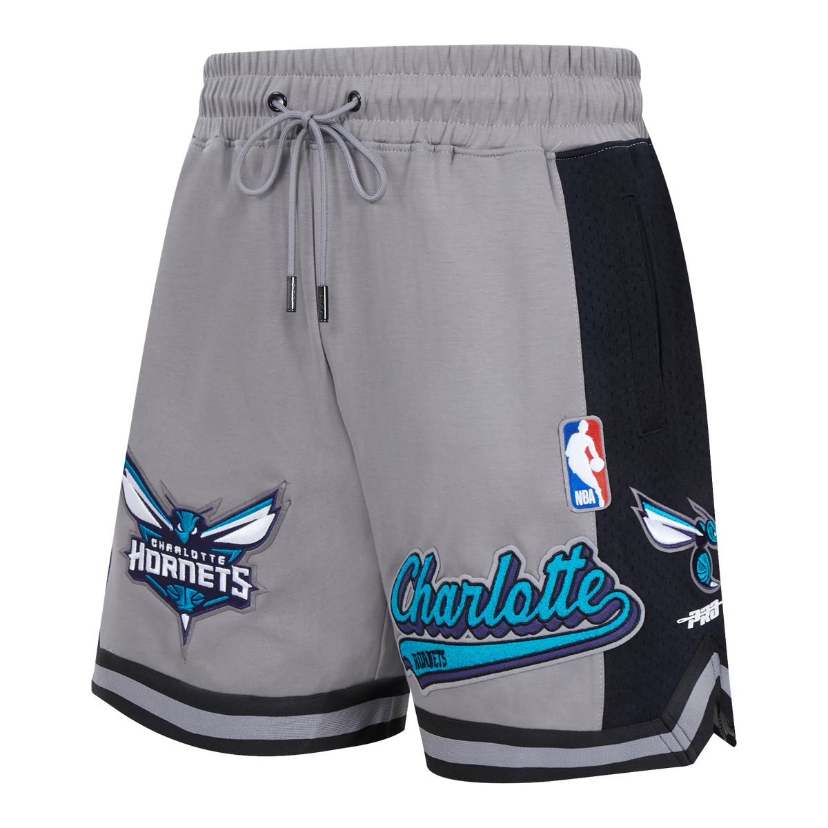 NBA CHARLOTTE HORNETS SCRIPT TAIL MEN'S DOUBLE KNIT 2.0 SHORT (GRAY/BLACK)