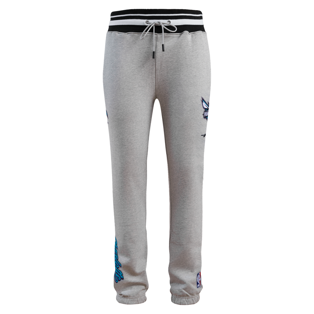 NBA CHARLOTTE HORNETS SCRIPT TAIL MEN'S RIB FLEECE SWEATPANT (HEATHER GRAY/BLACK)