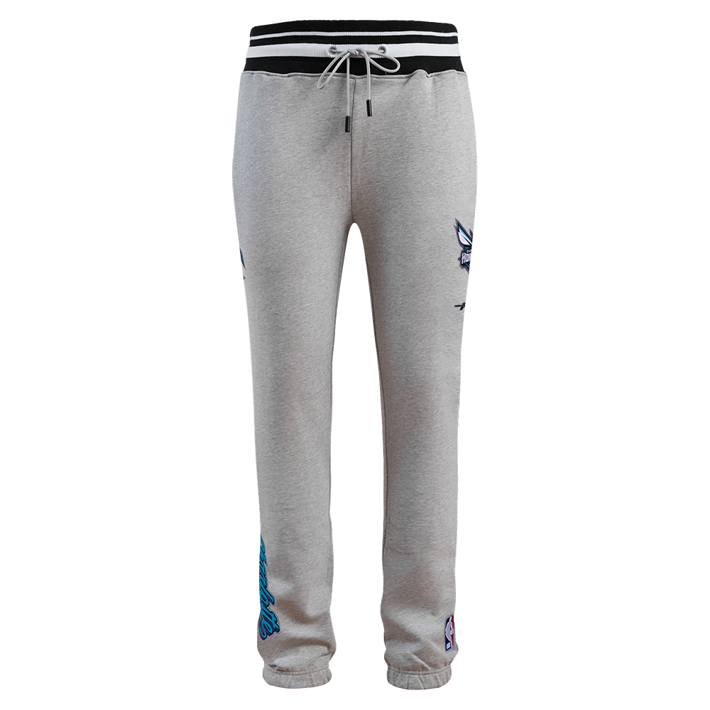 NBA CHARLOTTE HORNETS SCRIPT TAIL MEN'S RIB FLEECE SWEATPANT (HEATHER GRAY/BLACK)