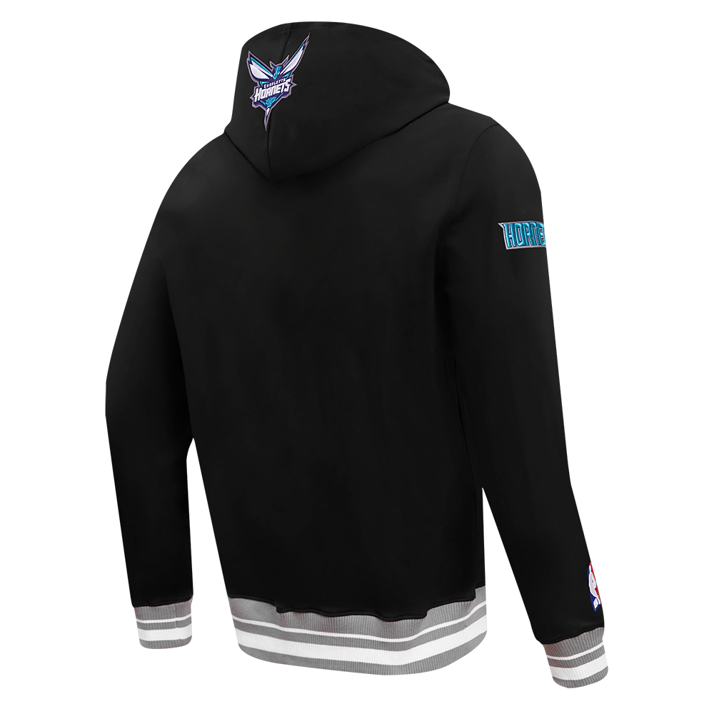 NBA CHARLOTTE HORNETS SCRIPT TAIL CHANDAIL À CAPUCHON EN MOLLETON CÔTELÉ POUR HOMME (NOIR/GRIS)