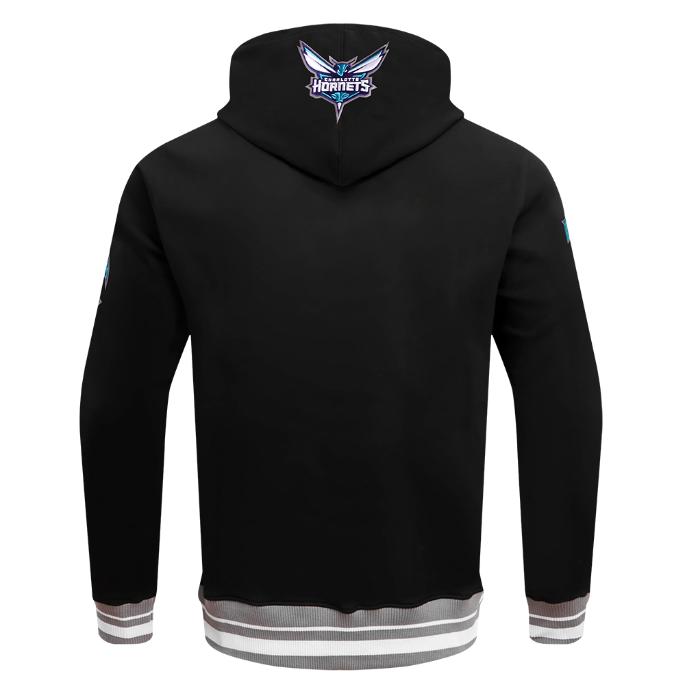 NBA CHARLOTTE HORNETS SCRIPT TAIL CHANDAIL À CAPUCHON EN MOLLETON CÔTELÉ POUR HOMME (NOIR/GRIS)